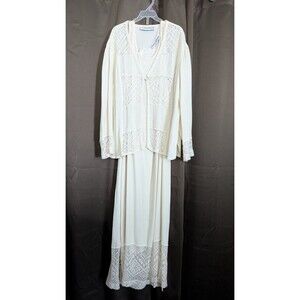 Jessica Howard 2 Pc Ivory Formal Dress L/XXL Lace Pattern Boho Ballroom Wedding